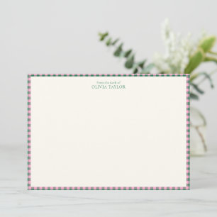 Rosa-grüner Gingham-Karo personalisierter Name Mitteilungskarte