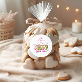 Rosa grüner Glitzer Frohe Weihnachten Runder Aufkleber