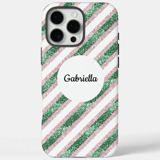 Rosa grüner Glitzer Streifen Case-Mate iPhone Hülle (Rückseite)