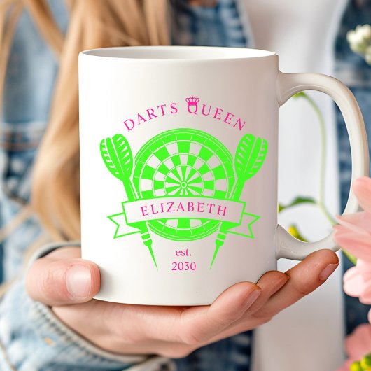 Rosa grüner Individuelle Name Darts Queen Coffee T Kaffeetasse