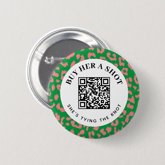 Rosa grüner Leopard-Junggeselinnen-Abschied QR-Zah Button (Vorne & Hinten)