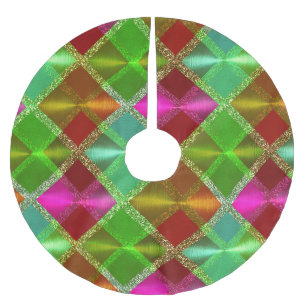 Rosa grüner Orange Glitzer Kariertes Design Polyester Weihnachtsbaumdecke