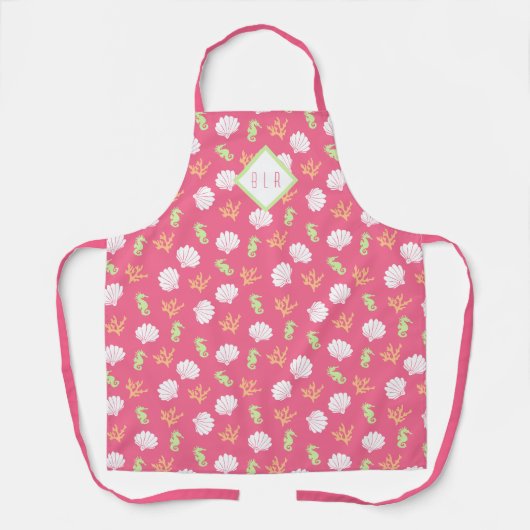 Rosa grüner Orangengegedanke mit Monogramm Schürze (Vorderseite)