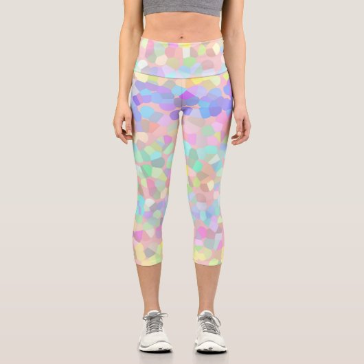 Rosa grüner Pastellmosaik Capri Leggings (Vorderseite)