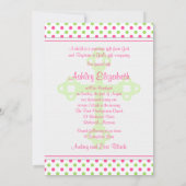Rosa grüner Polka Dot Taufe Einladung (Rückseite)