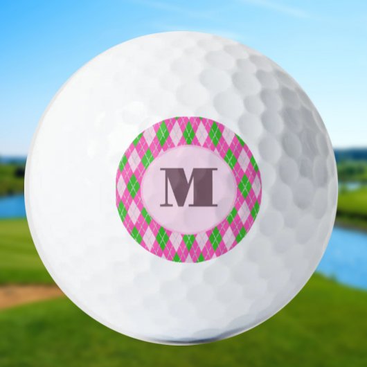 Rosa grüner preppy Argyle-Damen mit Monogramm Golfball