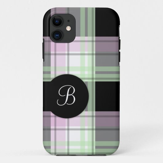 Rosa grüner schwarzer karierter Monogramm iPhone 5 Case-Mate iPhone Hülle (Rückseite)