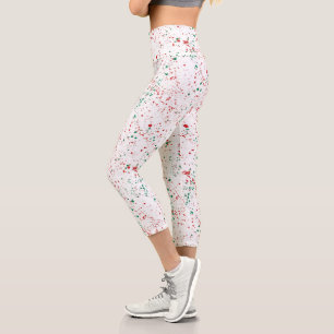 Rosa Grüner Spritzer Abstraktes Muster Capri Leggings