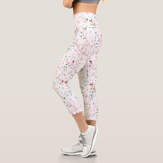 Rosa Grüner Spritzer Abstraktes Muster Capri Leggings (Links)