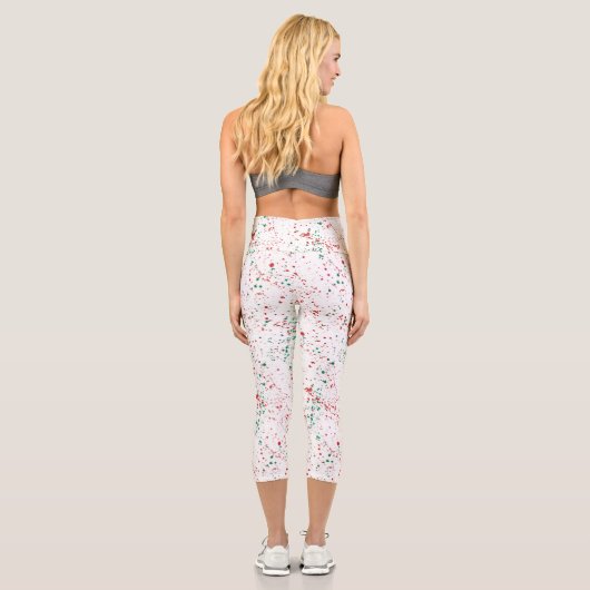 Rosa Grüner Spritzer Abstraktes Muster Capri Leggings (Rückseite)