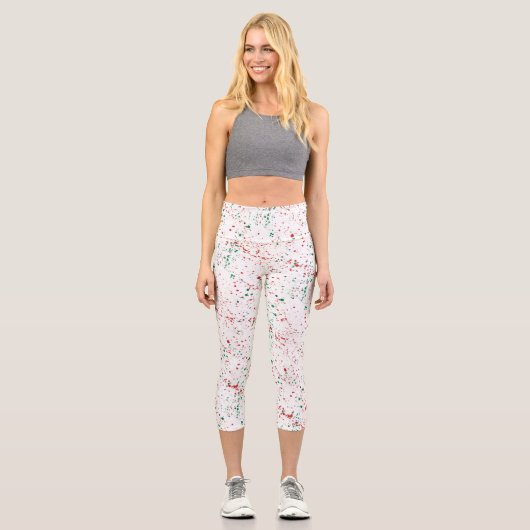 Rosa Grüner Spritzer Abstraktes Muster Capri Leggings (Vorderseite)