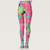 Rosa grüner Spritzmuster-Urlaubsstrand Leggings (Vorderseite)