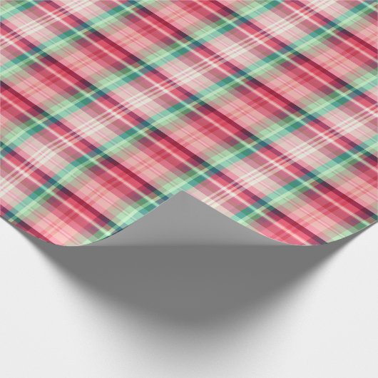 Rosa grüner Tartan Kariert Geschenkpapier (Ecke)