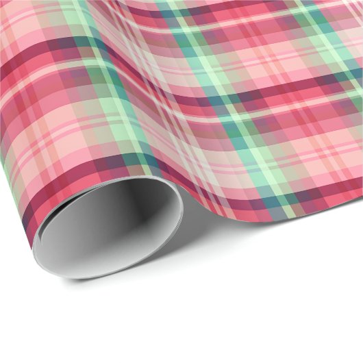 Rosa grüner Tartan Kariert Geschenkpapier (Rolleneckpunkt)