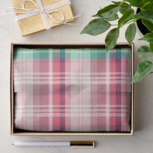 Rosa grüner Tartan Kariert Seidenpapier (Geschenk)