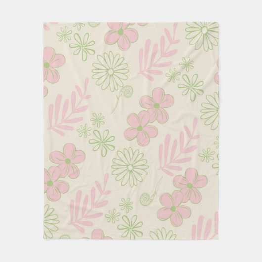 Rosa Grüner tropischer Blumensommer Botanischer Fr Fleecedecke (Vorderseite)