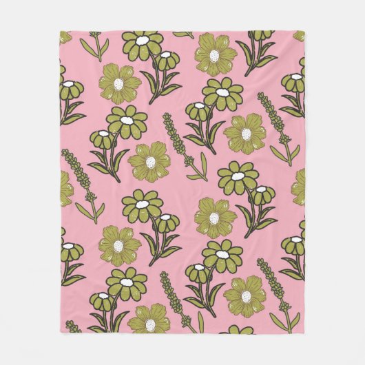 Rosa Grüner tropischer Blumensommer Botanischer Fr Fleecedecke (Vorderseite)