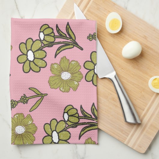 Rosa Grüner tropischer Blumensommer Botanischer Fr Geschirrtuch (Viertel Falte)