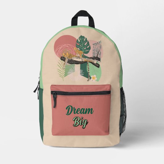 Rosa, grüner und gelber Dschungel Tropischer Abstr Bedruckter Rucksack (Vorderseite)