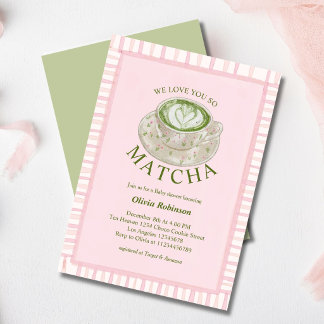 Rosa Grüner We Love You So Matcha Baby Shower Einladung