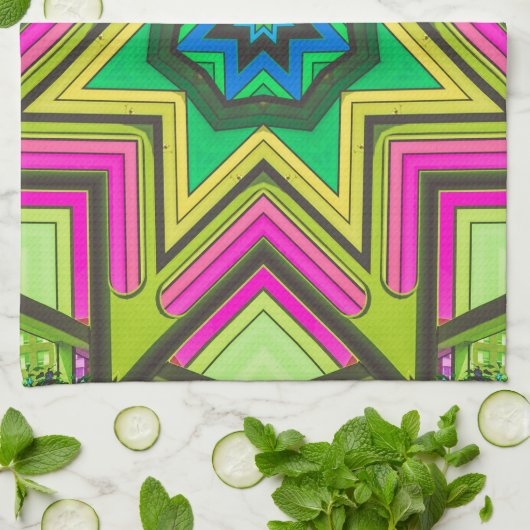 Rosa grünes Blau Abstrakt Geschirrtuch (Gefaltet)