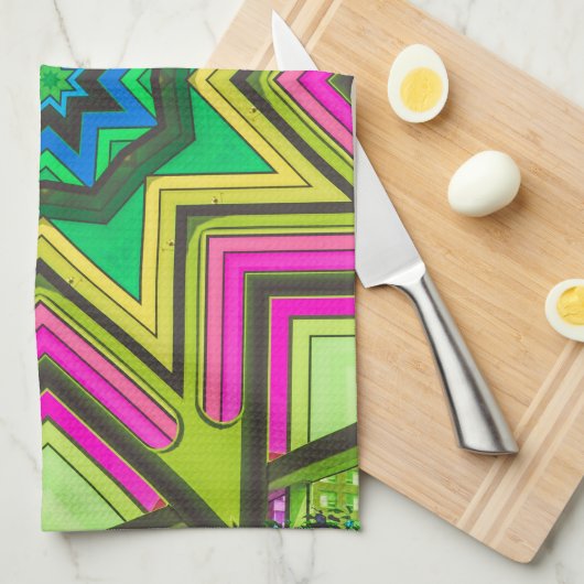 Rosa grünes Blau Abstrakt Geschirrtuch (Viertel Falte)