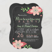 Rosa, grünes Blumenkhalkboard Party Einladung (Vorne/Hinten)