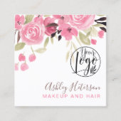 Rosa grünes Blumenmuster qr Logo Quadratische Visitenkarte (Vorderseite)