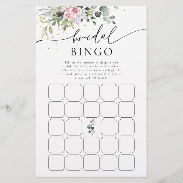 Rosa Grünes Brautparty Bingo (Vorderseite)