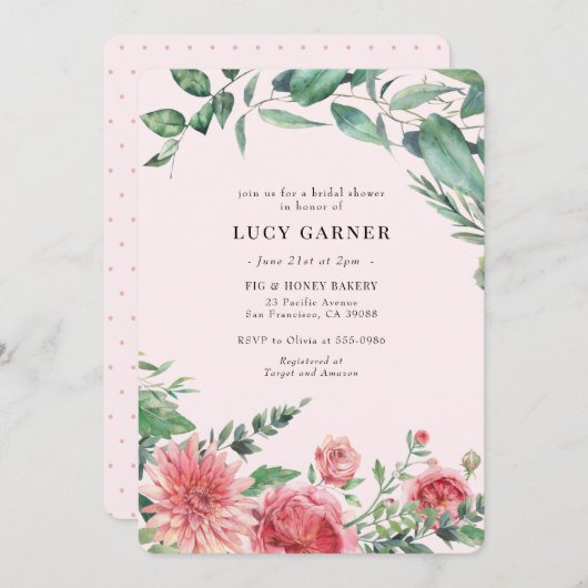 Rosa Grünes Brautparty Einladung (Vorne/Hinten)