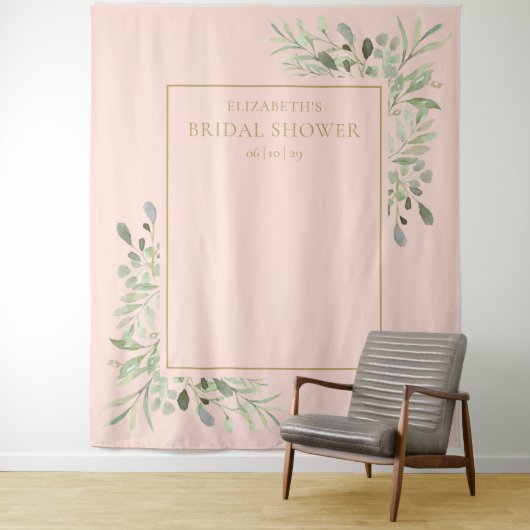 Rosa grünes Brautparty Foto Hintergrund Wandteppich (Beispiel)