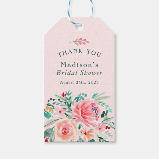 Rosa grünes Brautparty Geschenkanhänger (Vorderseite)