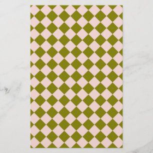 Rosa grünes Diamant-Harlekin-Karo-Muster Briefpapier