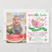 Rosa grünes Gold 1 in einem Melon Foto 1. Geburtst Einladung (Vorderseite)