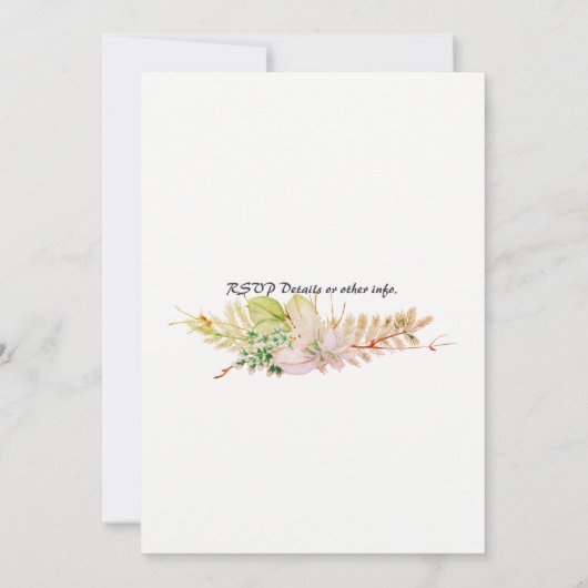 Rosa grünes goldfarbenes romantisches sukkuläres B Einladung (Rückseite)