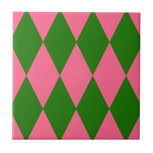 Rosa grünes Harlekin-Karo-Design Fliese (Vorderseite)