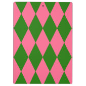 Rosa grünes Harlekin-Karo-Design Klemmbrett (Rückseite)