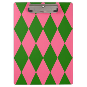 Rosa grünes Harlekin-Karo-Design Klemmbrett