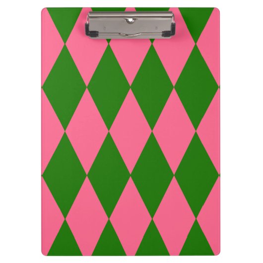 Rosa grünes Harlekin-Karo-Design Klemmbrett (Vorderseite)