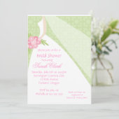 Rosa grünes Hochzeitskleid Brautparty Einladung (Stehend Vorderseite)