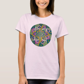 Rosa/Grünes Lotus-Mandala-T-Shirt T-Shirt