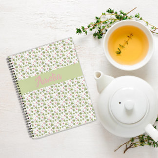 Rosa grünes Muster Aquarell Blume Notebook Notizblock