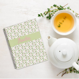 Rosa grünes Muster Aquarell Blume Notebook Notizblock