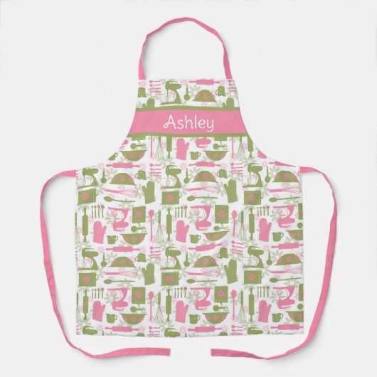 Rosa grünes Retro-Backen Schürze (Vorderseite)