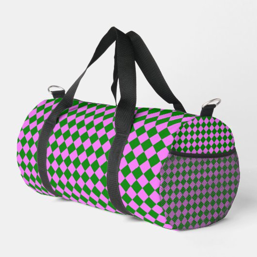 Rosa grünes Schachbrett Diamantmuster Duffle Bag (Rechte Ecke)