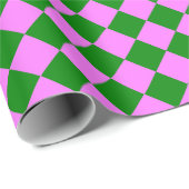 Rosa grünes Schachbrett Diamantmuster Geschenkpapier (Rolleneckpunkt)