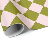 Rosa grünes Schachbrett Diamantmuster Geschenkpapier (Rolleneckpunkt)