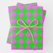 Rosa grünes Schachbrett Diamantmuster Geschenkpapier Set (Beispiel)