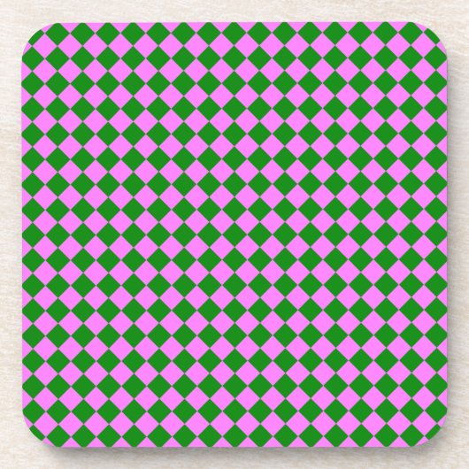 Rosa grünes Schachbrett Diamantmuster Getränkeuntersetzer (Vorderseite)