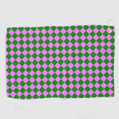Rosa grünes Schachbrett Diamantmuster Golfhandtuch (Horizontal)